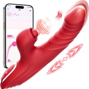 Vibrator Thrusting Dildo for Women  G Spot Vibrator Clitoral Stimulator Sex Toys Dildos Vibrator with 10 Vibration 7 Thrust Mode with Licking, Rabbit Vibrators Adult Sex Toy for Women and Couple