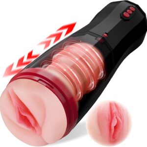Automatic Male Masturbator Cup with Real Pussy, Pocket Pussy Stroker with 5 Thrusting&10 Vibration, Hands Free Male Sex Toy Adult Toys for Men